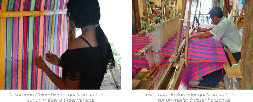 Tisserande Colombienne qui tisse un hamac Tisserand du Salvador qui tisse un hamac