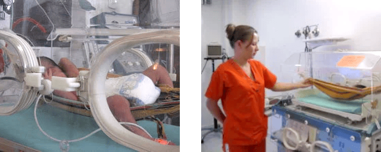 Hamac pour bébé dans une couveuse à l'Hôpital de Carthagène Colombie