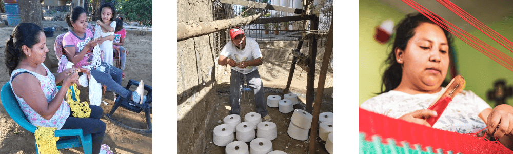 3 photos qui montrent l'artisanat en Amérique latine dans la fabrication des hamacs. Ce sont 3 photos d'artisans du Nicaragua et du Mexique